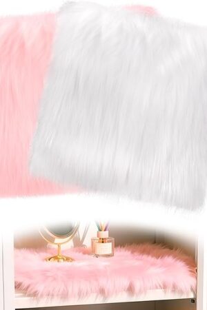 2 Pcs School Locker Rugs, 12" x 12" Mini Locker Decorations for Girls, Soft Fluffy Area Carpet with Non Skid Backing for Middle School Locker Decor Aesthetic Nail Photography (Pink, White)