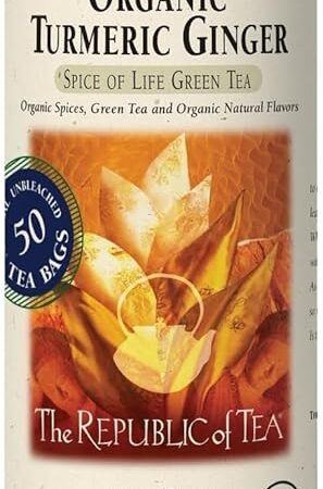 The Republic of Tea - Organic Turmeric Ginger Green Tea Tin, 50 Tea Bags, Naturally Caffeinated