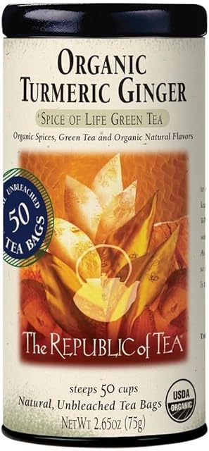 The Republic of Tea - Organic Turmeric Ginger Green Tea Tin, 50 Tea Bags, Naturally Caffeinated