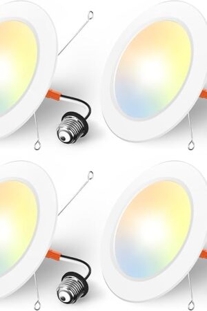 Amico Recessed Lighting 5/6 Inch, 4 Pack 5CCT Flat LED Can Lights, 2700K/3000K/4000K/5000K/6000K Selectable,12W Eqv 120W, 1050LM Brightness, Retrofit Installation - ETL & FCC