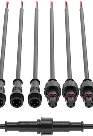 BTF-LIGHTING 3 Pin Electrical Connector 22AWG IP65 Male Female Connector 7.87in/20cm Extension Cable for Car,Truck,Boat,Indoor/Outdoor LED Strip Lights/String 15mm Nut Small Size 5 Pairs