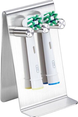 Electric Toothbrush Head Holder Adhesive or Tabletop, Tooth Brush Holder for Bathroom, Electric Toothbrush Holders Wall Mounted, Stainless Steel Tooth Brushing Holder, Brushed Brush Head Holder