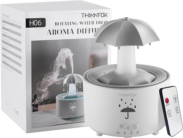 Humidifiers for Bedroom,Aromatherapy Essential Oils Diffuser,Quiet Ultrasonic Clouds and Cool Mist Humidifier, 7 Colors Breathing LED Light,Rotating Umbrella Rain Drops,Ideal Holiday Gifts for Home