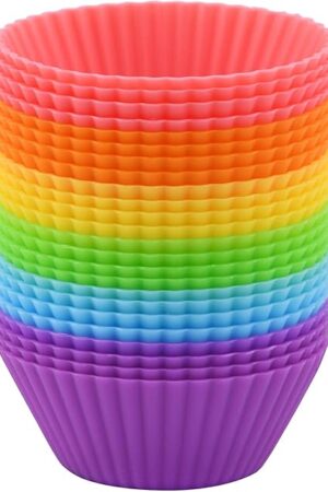 2 Inch Mini Size Silicone Baking Cups Reusable Muffin Cups Nonstick Mini Cupcake Liners Chocolate Holders Truffle Cups, 24 Pack, 6 Vibrant Colors, Round