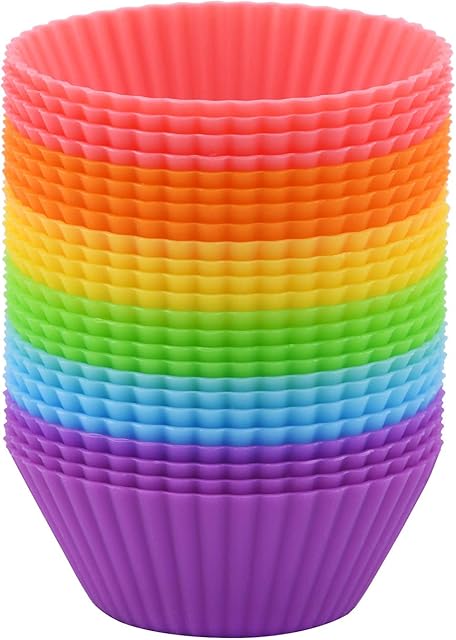 2 Inch Mini Size Silicone Baking Cups Reusable Muffin Cups Nonstick Mini Cupcake Liners Chocolate Holders Truffle Cups, 24 Pack, 6 Vibrant Colors, Round