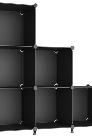AWTATOS Cube Storage Organizer, Storage Cubes Shelves Bookshelf, 6 Cube Closet Organizers and Storage, DIY Stackable Plastic Clothes Organizer Shelving for Bedroom, Home, Black