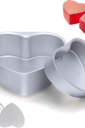 beyonday 2pcs Heart Shaped Cake Pan with Removable Bottom, 4 inch & 6 inch Aluminum Alloy Heart Cake Trays for Birthday Party Wedding Anniversary Baking Mold Cheesecake Pans Kitchen Bakeware