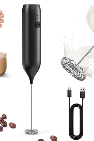 CIRCLE JOY Rechargeable Milk Frother Handheld, Coffee Frother Wand Drink Mixer with Stainless Steel Whisk for Coffee, Cappuccino, Lattes, Frappe, Matcha and Hot Chocolate, Black