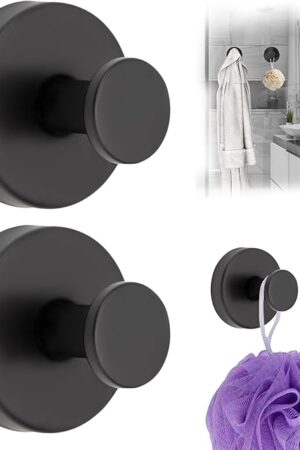 2 PCS Suction Cup Hooks for Shower, 15 lbs (max) Removable Towel Hooks for Bathroom Window Glass Door Wall, Versatile Black Shower Hook, Bath Robe Looafh Hook for Hanging - Black