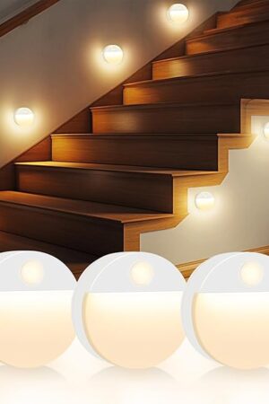 3 Pack Motion Sensor Stair Light for Indoor, Battery Operated Closet Lights, Led Stick On Puck Lighting Night Lamp, Motion Activated Lamps for Step, Cabinet, Hallway, Bathroom