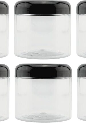 Cornucopia Brands 16oz Clear Plastic Jars w/Domed Lids (6-Pack); BPA Free PET Stackable Straight Sided Canisters for Bathroom & Kitchen Storage