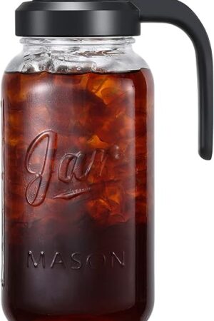 AOZITA Glass Pitcher Mason Jar Pitcher with Filter Lid, Leak-proof Heavy Duty