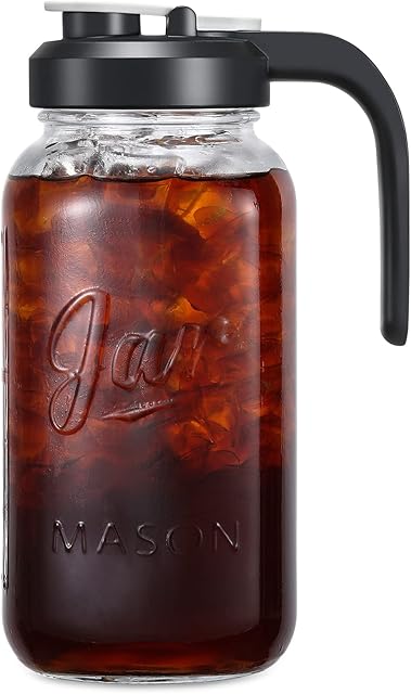 AOZITA Glass Pitcher Mason Jar Pitcher with Filter Lid, Leak-proof Heavy Duty