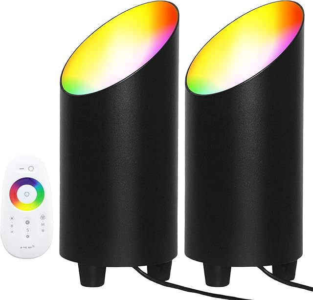 2 Pack Floor Can Light 7W RGBW Color Changing Up Lights Indoor Spotlights with 2.4G Wireless Touch Remote Control,COB-Encapsulated LED Chips, Uplighting Indoor for Plant Backdrop Artwork Mural
