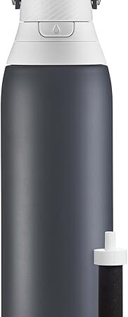 Brita Insulated Filtered Water Bottle with Straw, 20 Ounce, Carbon | Reusable | For Men and Women | Stainless Steel Metal | Christmas Gift and Stocking Stuffer