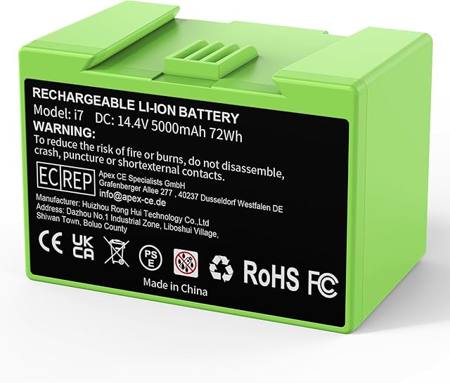 Replacement for iRobot I7 Battery ABL-D1 5000mAh Roomba i7 j7 i3+ e and i Series, Large Capacity 14.4v 72Wh Battery Compatible with i7+ i8 i6 i4 i3 i3+ J7 7150 7550 and e5 e6 e5150 e5152