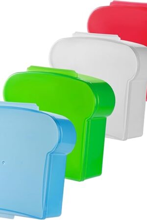 Alphatool 20 Oz Sandwich Containers for Kids, Toast Shape Lunch Box with Lids, Reusable BPA Free Plastic, Microwave & Freezer Safe, Small Food Storage Case for Kids Adults Snack Meal Prep (4 PCS)