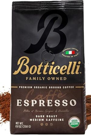 Botticelli Espresso Blend Ground CoffeeUSDA Organic, Medium Caffeine, Dark Roast 8.8oz