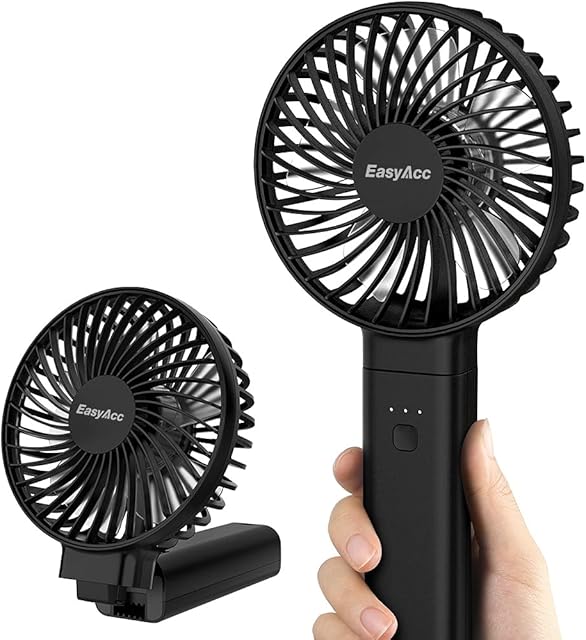 EasyAcc Personal Fans Portable Rechargeable, Washable Guard + Powerful + 180°Foldable + Professional ODM Fan + Durable, 4 Speeds Portable Cooling Fan for Travel Outdoor Office