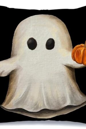 AACORS Halloween Pillow Cover 18X18 Inch Ghost Pumpkin Decoration Holiday Farmhouse Pillow Case for Home Sofa Couch (Black) AA181-18