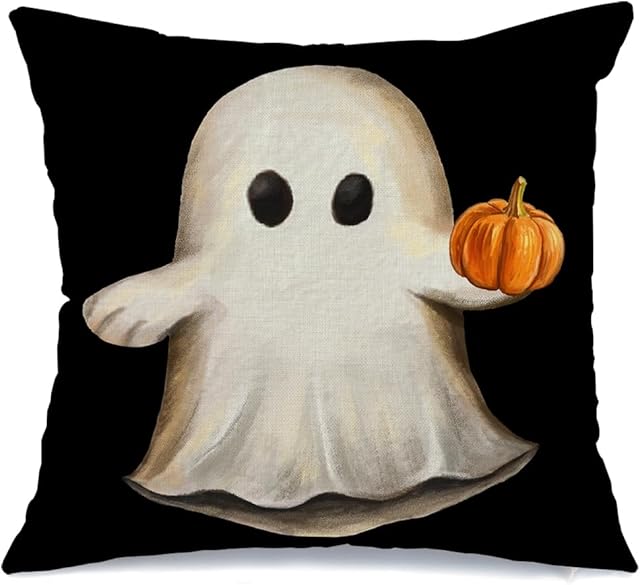 AACORS Halloween Pillow Cover 18X18 Inch Ghost Pumpkin Decoration Holiday Farmhouse Pillow Case for Home Sofa Couch (Black) AA181-18