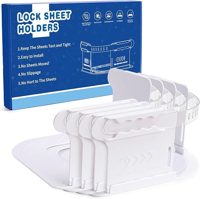 Bed Sheet Holders with Lock, Bed Sheet Straps Keep Firm & Tight in Place, Open Corner Design for Fit Various Mattresses, No Longer Loose for Wrinkle Bed Sheet