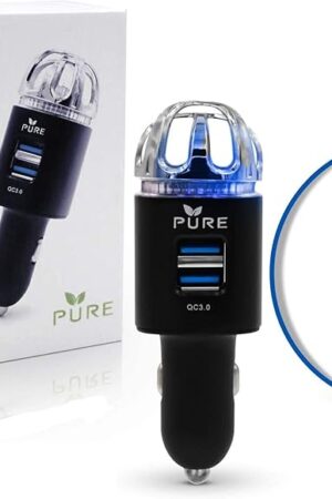 Car Air Purifier Premium Air Ionizer & Car Charger Accessory w Dual USB Ports Quick Charge 3.0 Eliminate Allergens Bad Odor Pet Smell Smoke Pollen Mold Bacteria Viruses PM2.5 & VOCs Deodorizer