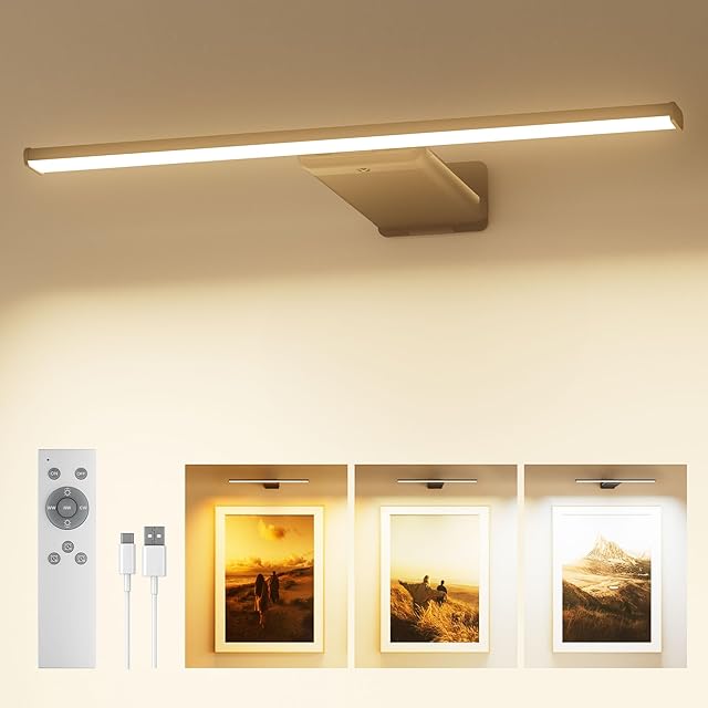 Wireless LED Picture Light for Wall Art with Remote, 3 Color Temps, Dimmable, 12000mAh Battery Operated Sconce for Gallery Library Museum Frame Painting Artwork Photo Display (Black,1 Pack)