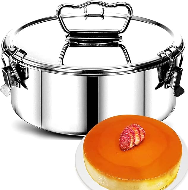 304 Stainless Steel Flan Pan for Flan Mold with Lid Flanera Flan Mold Pan 1.5 QT Capacity Flanera Original Flan Mold Flan Maker for Making Cupcakes Pudding (Style 1)