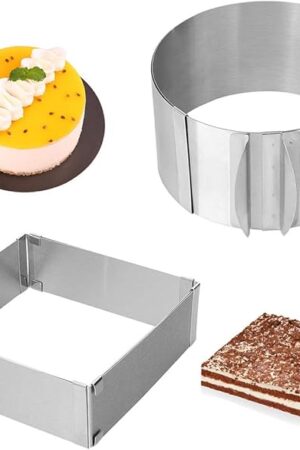 Adjustable Cake Ring 2 Pack, 6 to 12 Inch Stainless Steel Mousse Cake Mold Ring with scaling for Kitchen DIY Pastry, Square and Round