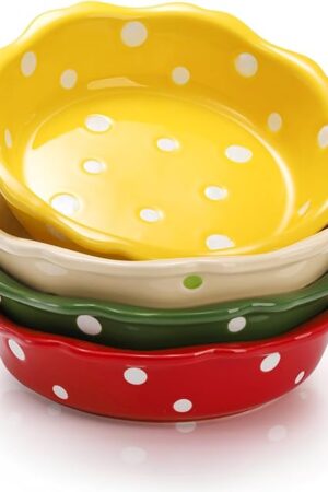 AVLA 4 Pack Ceramic Mini Pie Pans, 6 Inch Small Baking Pie Dish Plate, 10 oz Individual Deep Dish Pie Plate, Kitchen Bakeware Pot Pie Pans for Quiches, Tarts, Puddings, Apple Pecan Pie, Oven Safe