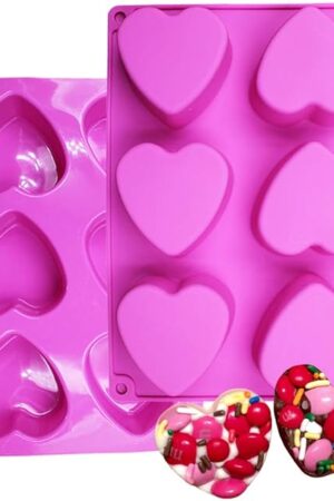 6 Holes Heart Shaped Silicone Mold For Chocolate Cake Jelly Pudding Handmade Soap Mould Candy Making Set of 2