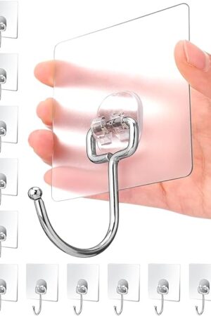 Adhesive Hooks for Hanging, Wall Hooks Self Adhesive Towel Coat Waterproof Transparent Hook for Bathroom Shower Kitchen Keys Door Outdoor Home Improvement Utility Hook 18 Pack Hold 40 lb(Max)