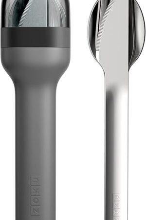 ZOKU Pocket Utensil Set, Charcoal - Stainless Steel Fork, Knife, and Spoon Nest in Hygienic Case - Portable Design for Travel, School, Work, Picnics, Camping and Outdoor Home Use