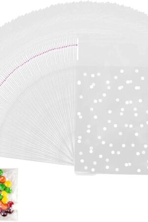 400PCS White Polka Dot Snowflake Treat Bags Self Adhesive Candy Cookie Bags Clear Cellophane Bags for Bakery Biscuit Chocolate Snacks Dessert Homemade Crafts Wedding Favors