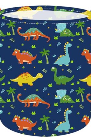 19.7 Inch Dinosaur Round Kids Laundry Clothes Hamper Dino Laundry Basket with Handles,Baby Toys Storage Organizer Bins Laundry Gift Basket for Boys and Girls Room, Bedroom Decor