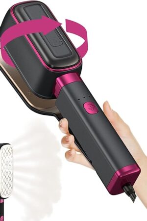 3-in-1 Travel Press Iron Steamer for Clothes, 1000W, 20s Fast Heat Up, 180° Rotating, Portable Handheld Clamp & Vertical Steamer, 65ml Tank, Gray