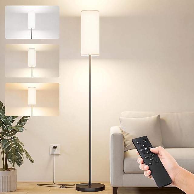 Keepsmile LED Floor Lamps for Living Room,Dimmable Floor Lamp with Remote,Custom Tall Lamp for Bedroom with 12W LED Bulb,Pole Light with Lamp Shade Foot Switch,Modern Standing Lamps for Office Dining