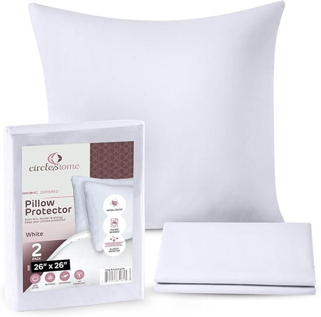 CIRCLESHOME European Pillow Protectors - 100% Cotton Breathable Pillowcases - 26 X 26 Square Pillowcases - Protects Pillows from Dirt, Dust and Debri (European- 2 Pack- 26x26)