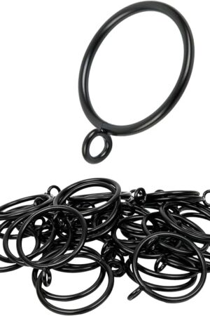 Curtain Rings with Eyelets, 48 Pack Metal Drapery Rings for Pinch Pleat Curtains Panels, Drape Rings Fits Up to 1.2 in Curtains Rod, 1.5 Inch I D Black
