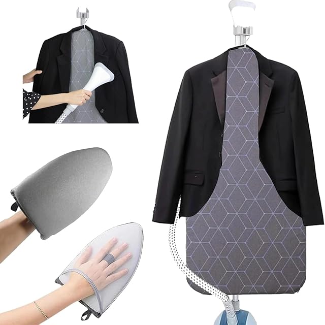 Steamer Board for Clothes - 35"x17.5" Hanging Steamer Board with Ironing Glove, Over Door Foldable Steam Stand, 360° Rotatable Hook, Garment Steamer Rack for Steaming & Ironing