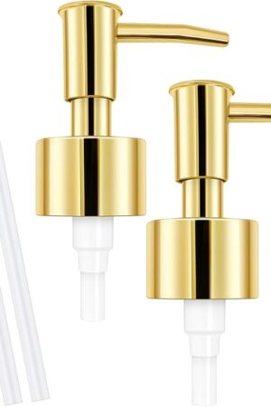 2Pack Gold Soap Dispenser Pump Replacement - Soap Pump for Lotion & Regular Glass Bottles - Soap Pump Dispenser Top Replacement for Soap Dispenser Pump（Standard Diameter 28/400 Neck Size）