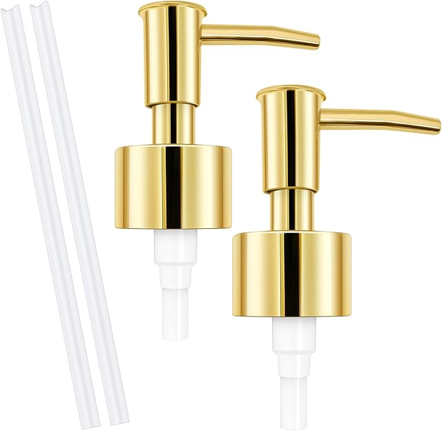 2Pack Gold Soap Dispenser Pump Replacement - Soap Pump for Lotion & Regular Glass Bottles - Soap Pump Dispenser Top Replacement for Soap Dispenser Pump(Standard Diameter 28/400 Neck Size)