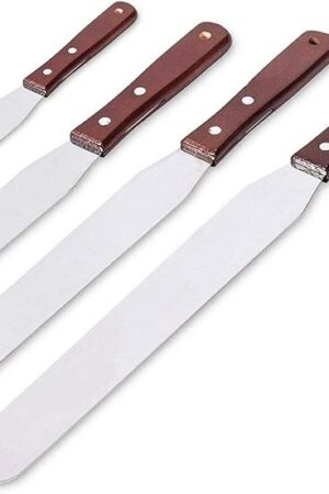 4PCS Straight Cake Icing Spatula Set 4? 6? 8? 10? Professional Stainless Steel Cake Decorating Frosting Spatulas with Wooden Handle (Straight)