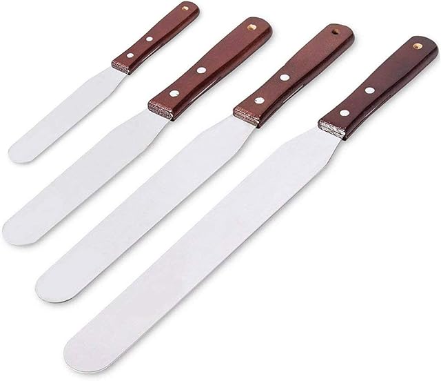 4PCS Straight Cake Icing Spatula Set 4? 6? 8? 10? Professional Stainless Steel Cake Decorating Frosting Spatulas with Wooden Handle (Straight)