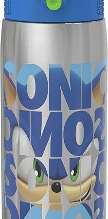 Zak Designs Sonic the Hedgehog 19 oz Water Bottle, Vacuum Insulated | Leak-Proof Design | Locking Spout Cover | Built-In Carrying Loop | Stainless Steel | for Travel and At Home