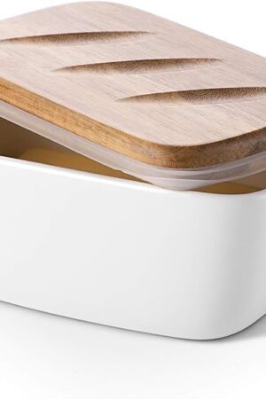 DOWAN 6.5" Large Butter Dish - Ceramic Butter Dish with Lid for Countertop - White Butter Keeper Holds Up to 3 Sticks - Butter Holder and Container with High-Quality Silicone Sealing