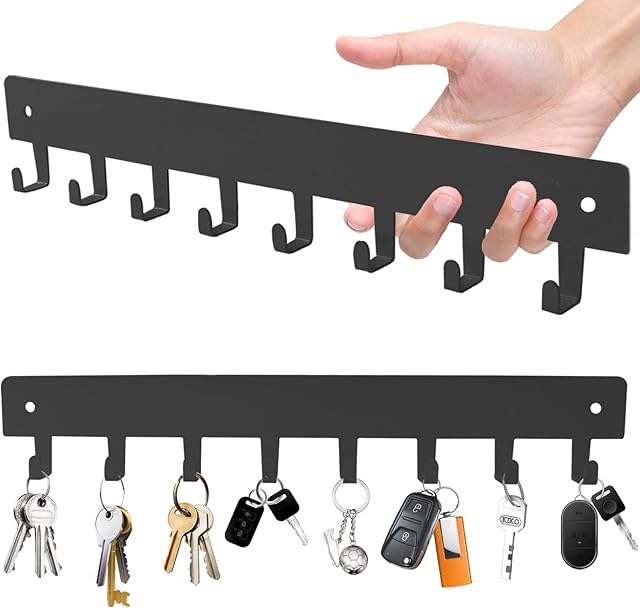 2 Pack Key Holder for Wall, Key Hooks with 8 Hooks, No Drilling Required, Self-Adhesive Key Holder, Hallway Wall Mount Keychain, Key Holder Wall Mount for Corridor, Living Room (Grey)