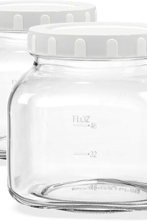 81 Oz/0.6 Gallon Airtight Glass Jar with Lids, Wide Mouth Half Gallon Mason Jar for Pickle, Cookie, Kombucha, Flour, Sugar. Set of 2 Large Pickle Jar with 2 Scale Marks