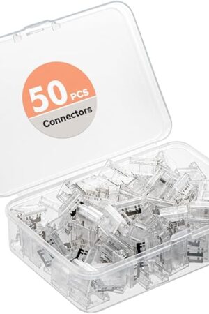 BTF-LIGHTING FCOB COB 50pcs 8mm 0.31in Transparent Connector Support FCOB 8mm Width 2 pin v+ v- Single Color LED Strip Corner Connection(Without Wires)